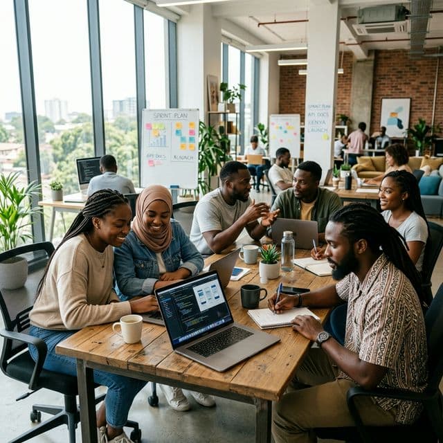 Tech professionals collaborating